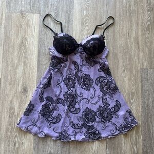 Apt 9 Intimates Purple Black Floral Sheer Whimsigoth Fairy Grunge Chemise Size S